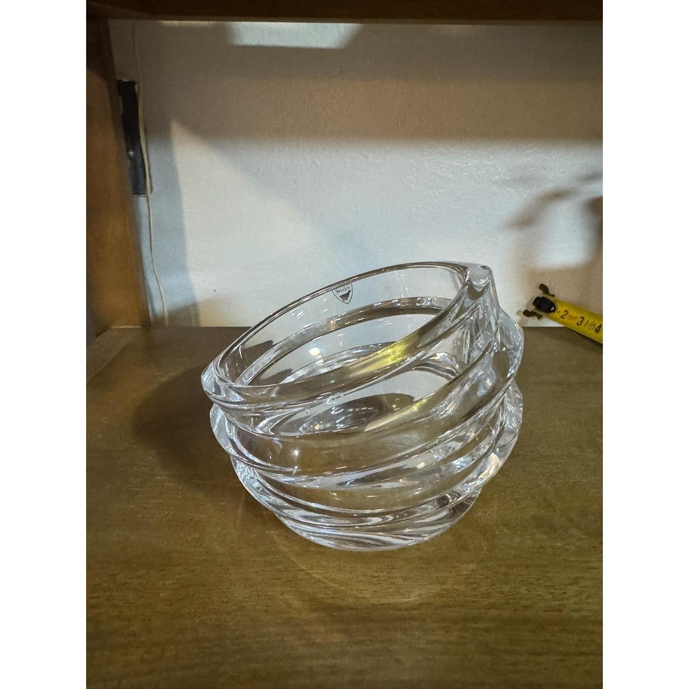 Orrefors Sweden Crystal Bowl‎ Candle Holder Sculptural Swirl Design Heavy Glass